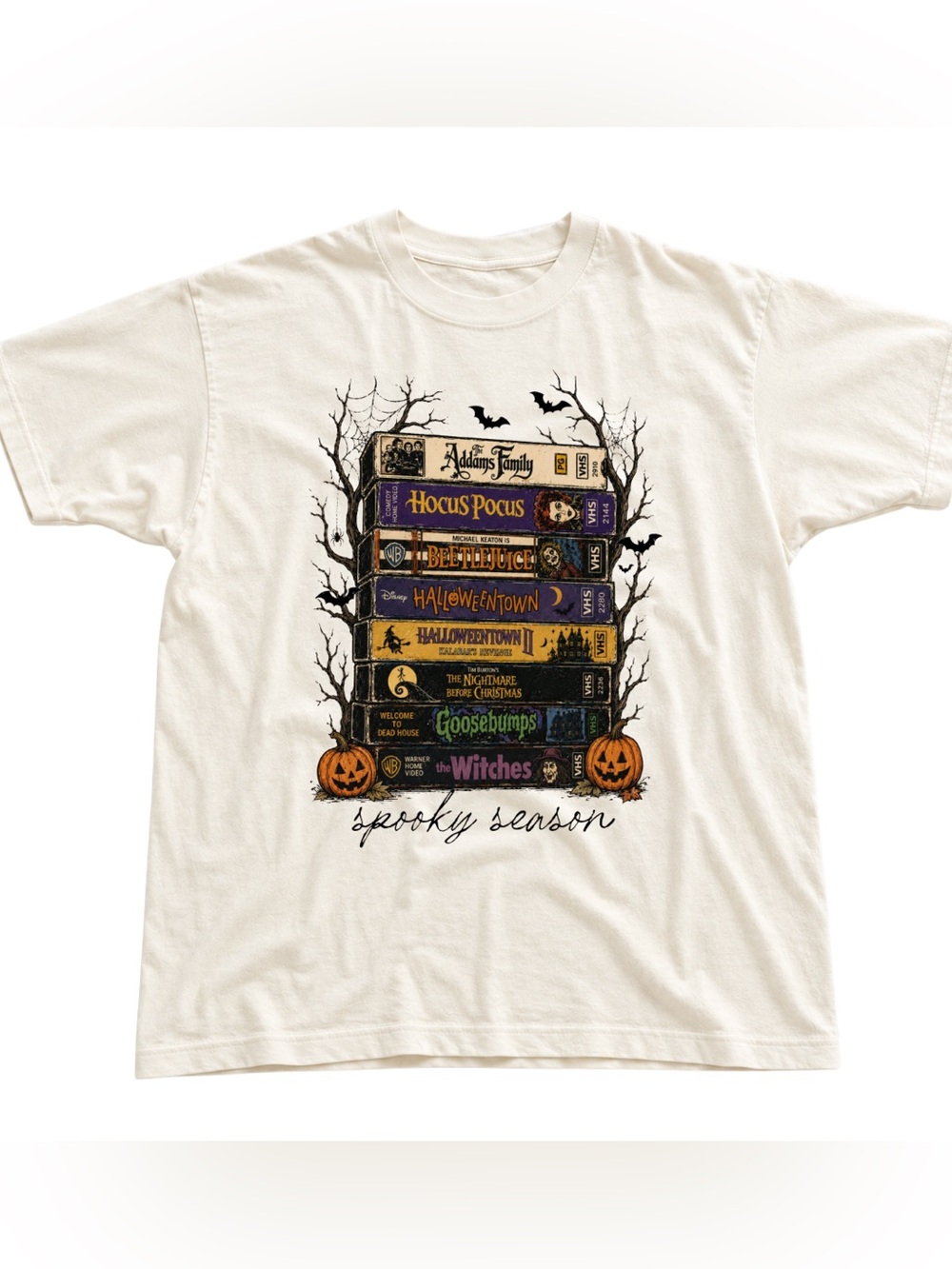 Spooky Season Graphic Tee - Vintage Off White Halloween Bookstack